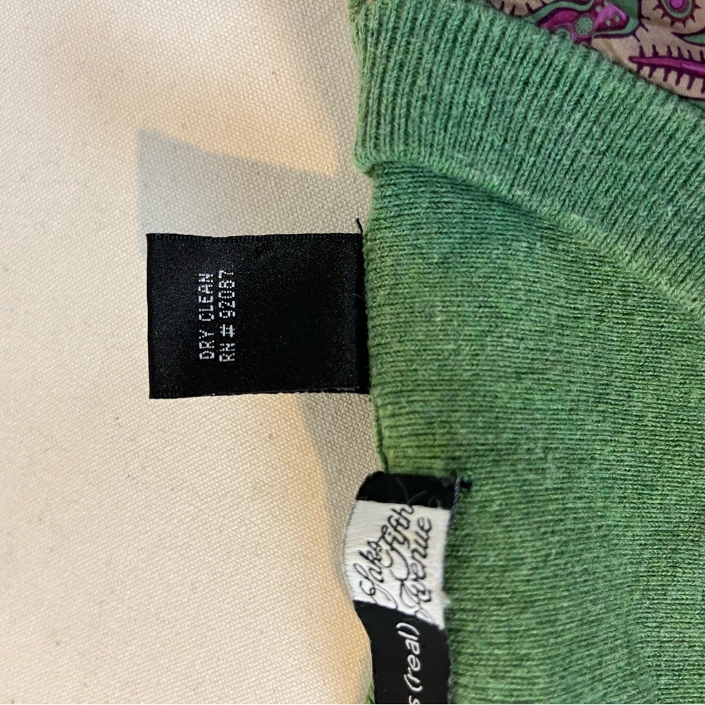 Saks Fifth Avenue Classic Green Cotton‎ and Purple Silk Blend Cardigan Sweater M - Picture 12 of 13